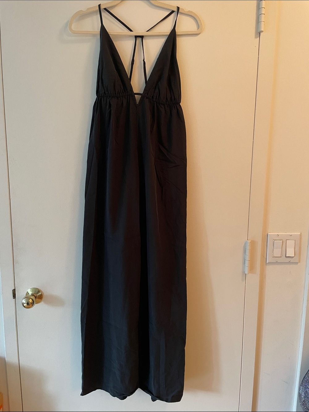 Silence + noise Strappy Deep V Black Maxi Dress